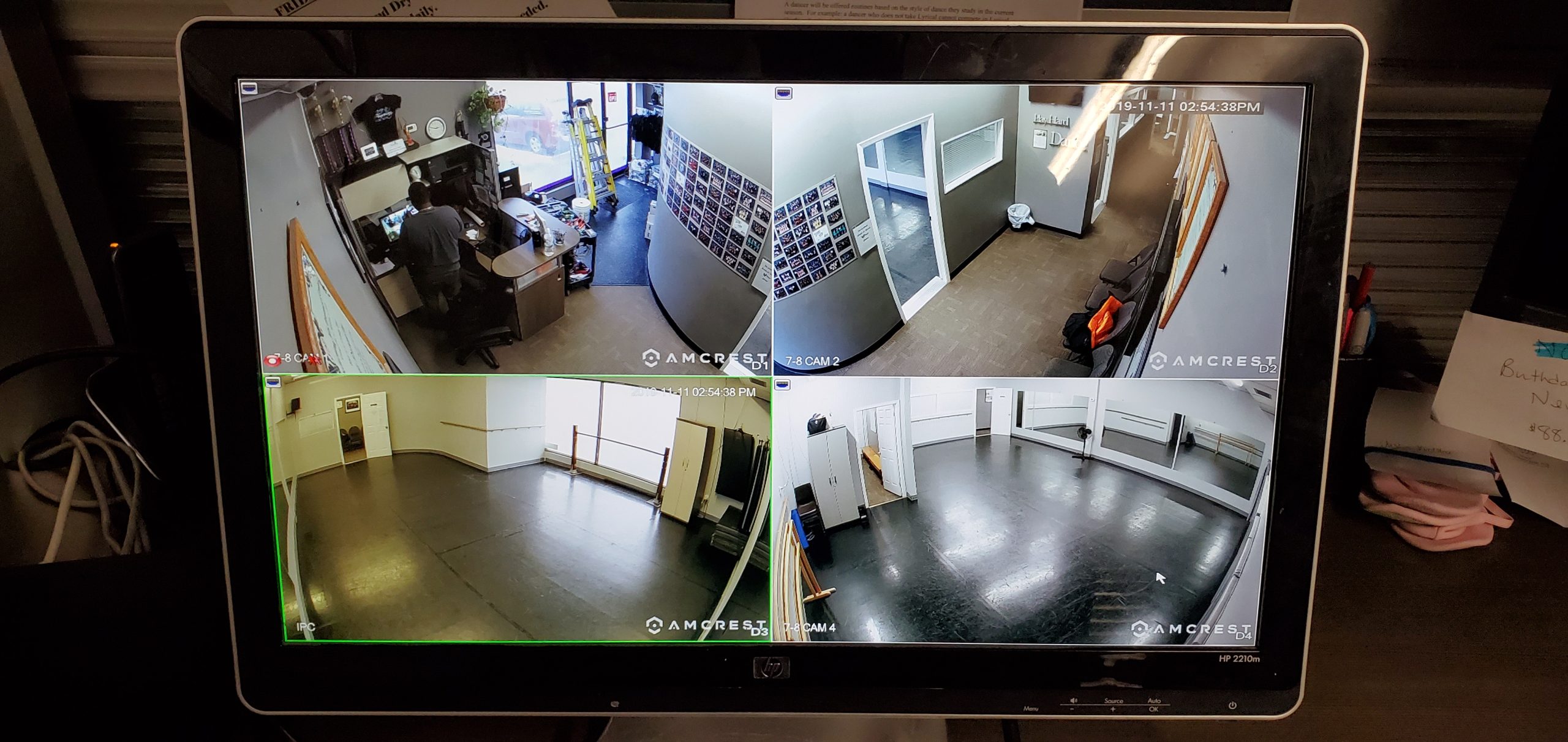 Monitor displaying multiple security camera views
